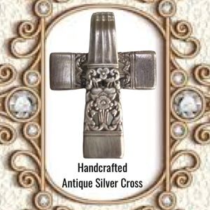 Vintage Cross Religious Crucifix Pendant Handmade Antique Silver Spoon Jewelry